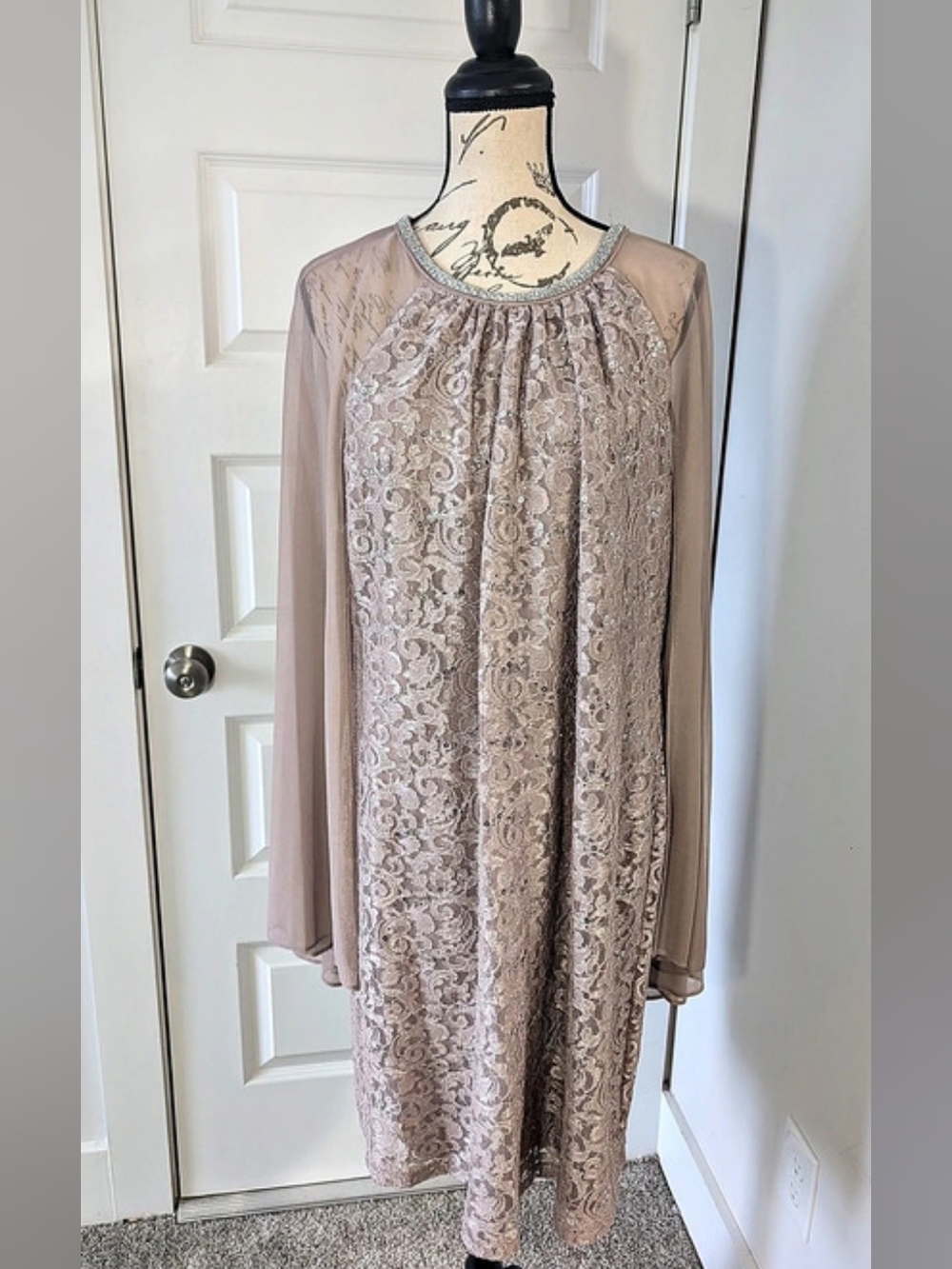 R&M Richards Champagne Sequin Midi Dress in Pink Size 14W NWT